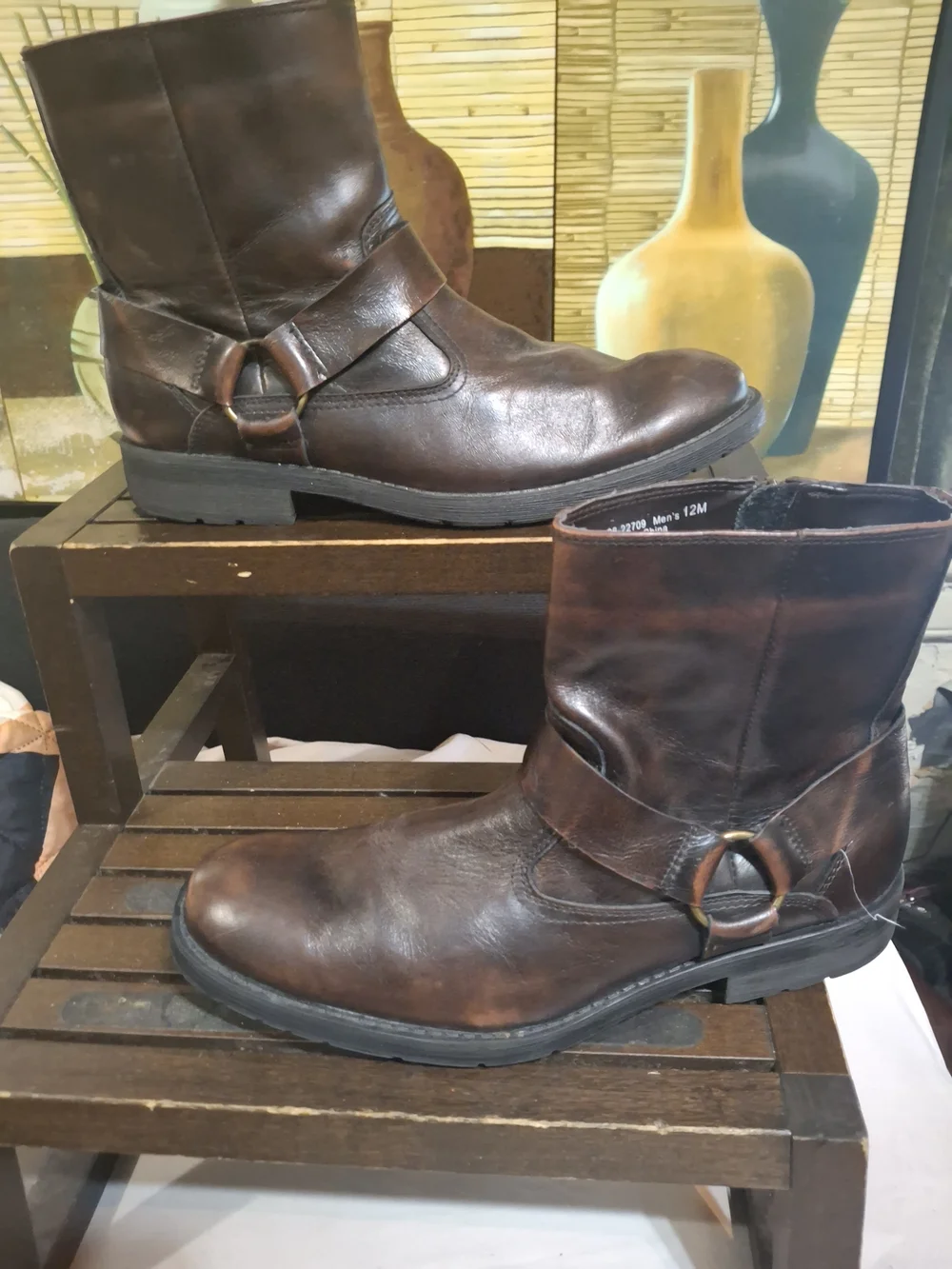 Chaps Brown Leather Harness Ankle Boots